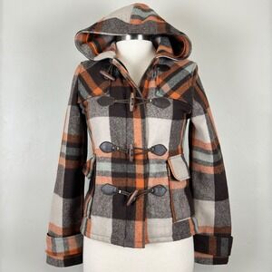 Vintage Hollister Womens Academia Heritage Coat Sz M Plaid Toggles Wool Blend
